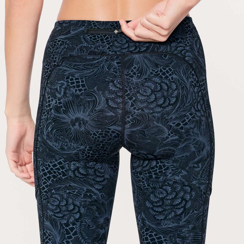 Lululemon Speed Up Leggings Size 2 Floral Blue Black